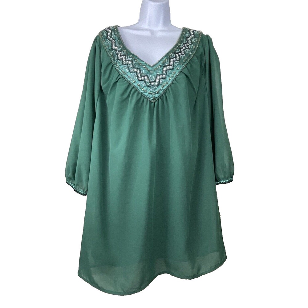 Womens Beaded Sheer Sequin Top Plus Fairy Formal Cocktail Satin Trim Feminine